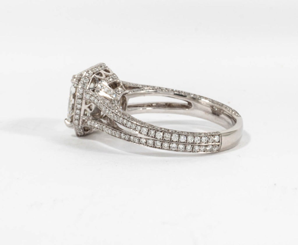 GIA 3.03 Carat Asscher Cut Diamond Platinum Micro Pave Engagement Ring