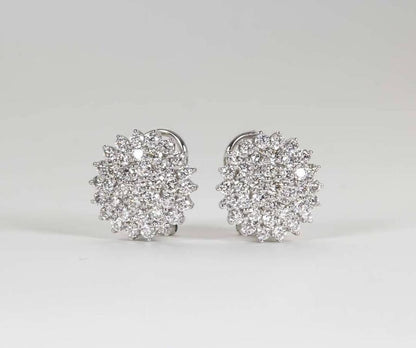 Classic Diamond 18k White Gold 2.39 Carat Button Earrings