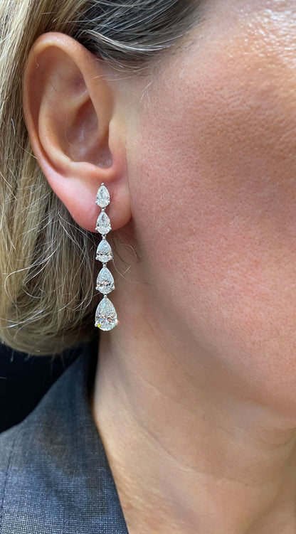 Stunning 9.51 Carat Graduated Pear Shaped Diamond Dangle Drop Earrings