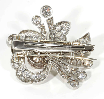 Vintage 1930s Pearl and 8.25 Carat Diamond Platinum Hair Brooch