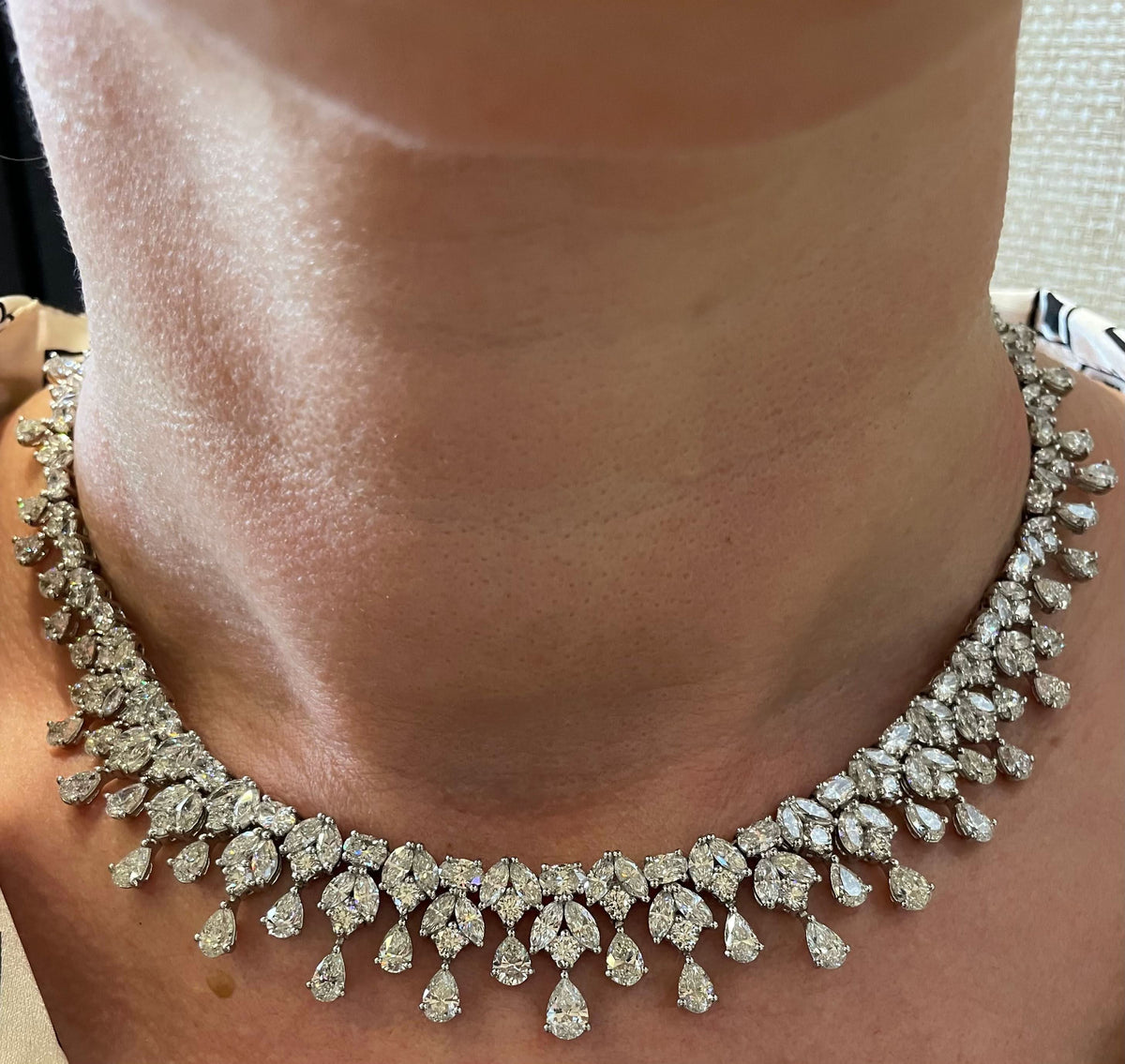 Diamond Scene 45.73ct Multi-Shape Diamond Platinum Choker Statement Necklace