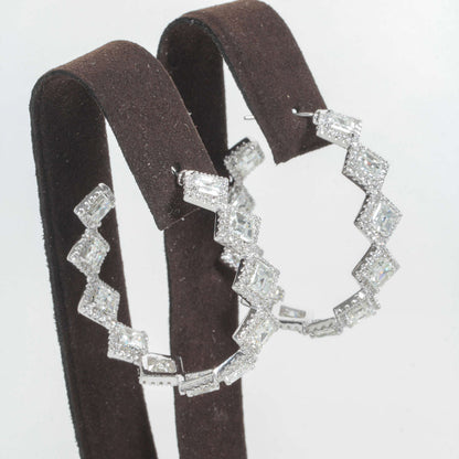 Unique 13.40ct Asscher Cut Diamond 18k White Gold Hoop Earrings
