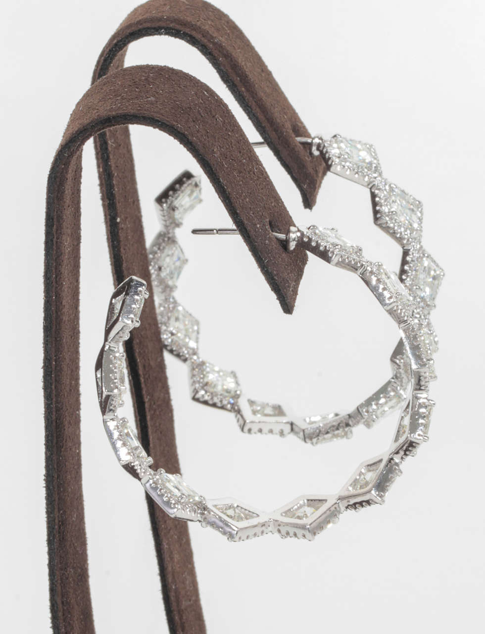 Unique 13.40ct Asscher Cut Diamond 18k White Gold Hoop Earrings