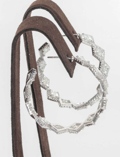 Unique 13.40ct Asscher Cut Diamond 18k White Gold Hoop Earrings