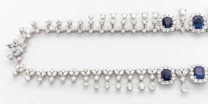 Important 75.5ct Cushion Cut Sapphire and 45ct Diamond Platinum Necklace