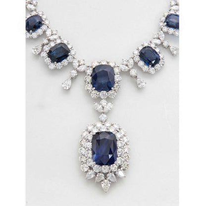 Important 75.5ct Cushion Cut Sapphire and 45ct Diamond Platinum Necklace