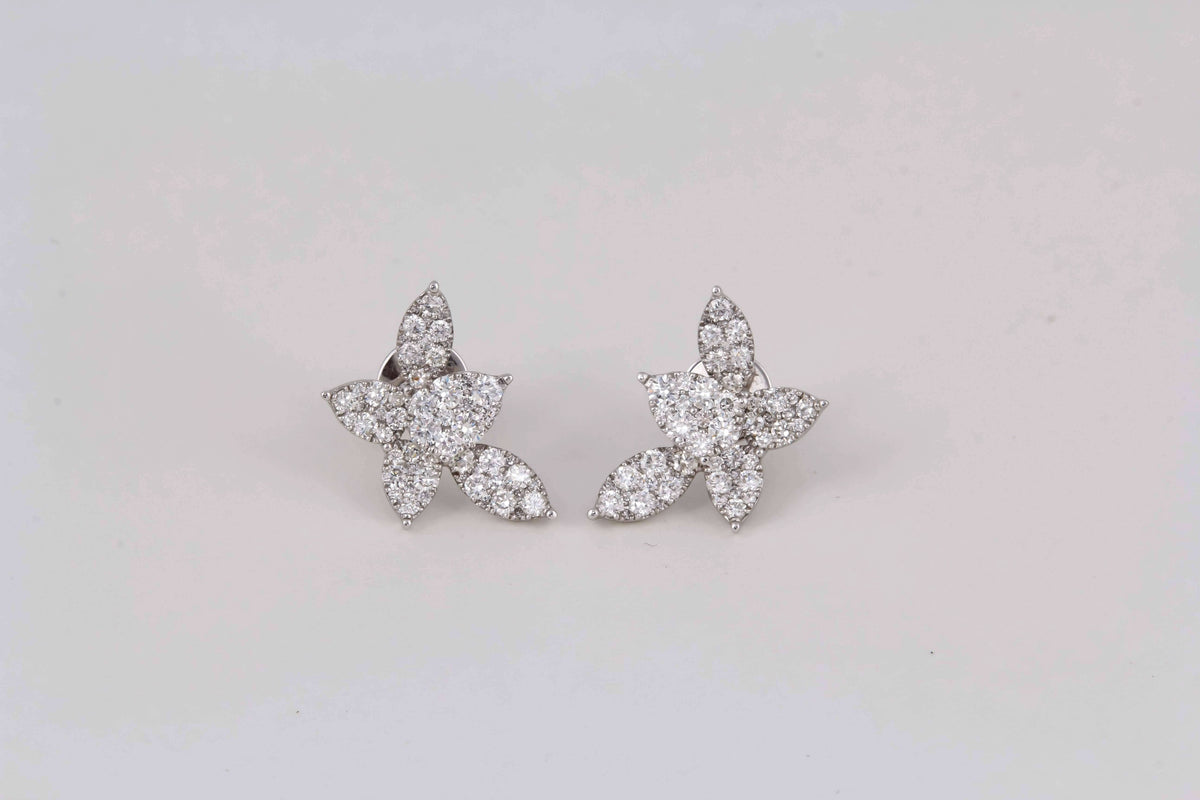 18k White Gold 1.85ct Brilliant Diamond Cluster Stud Earrings