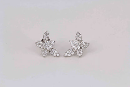 Classic 1.85ct Diamond 18k White Gold Cluster Stud Earrings