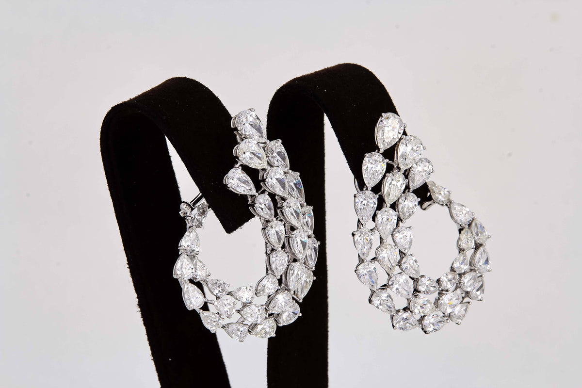 Diamond Scene 15.49ct Pear Shaped Diamond White Gold Swirl Earrings