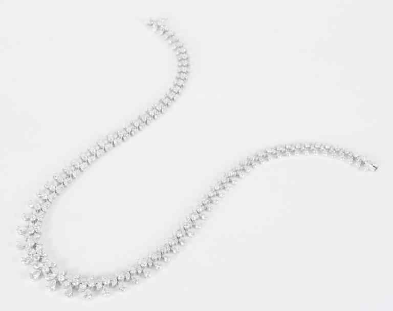 Classic 26 Carat Multi-Shape Diamond Necklace in 18k White Gold