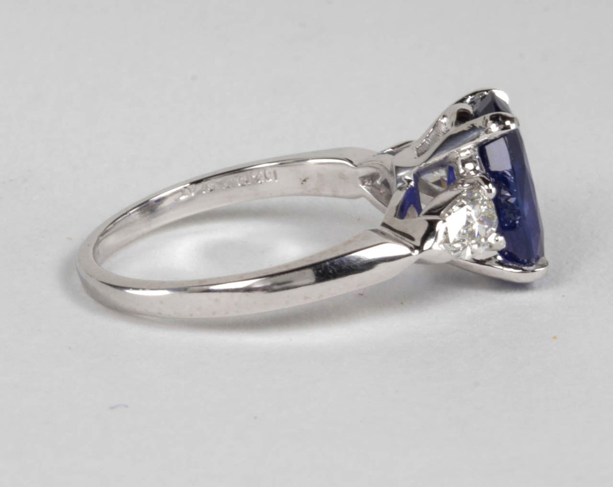 Classic 2.92ct Oval Blue Sapphire Diamond Platinum Engagement Ring