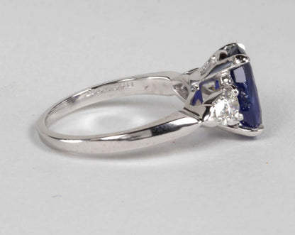 Classic 2.92ct Oval Blue Sapphire Diamond Platinum Engagement Ring
