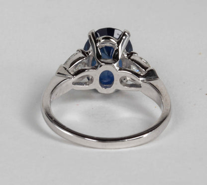 Classic 2.92ct Oval Blue Sapphire Diamond Platinum Engagement Ring