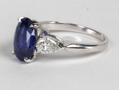 Classic 2.92ct Oval Blue Sapphire Diamond Platinum Engagement Ring