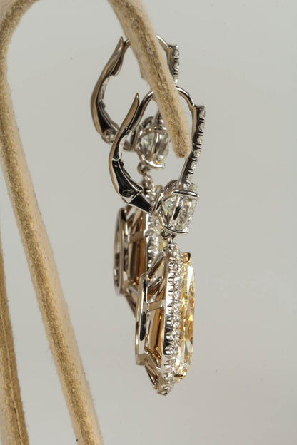 Important 13 Carat Yellow and White Diamond Drop Earrings