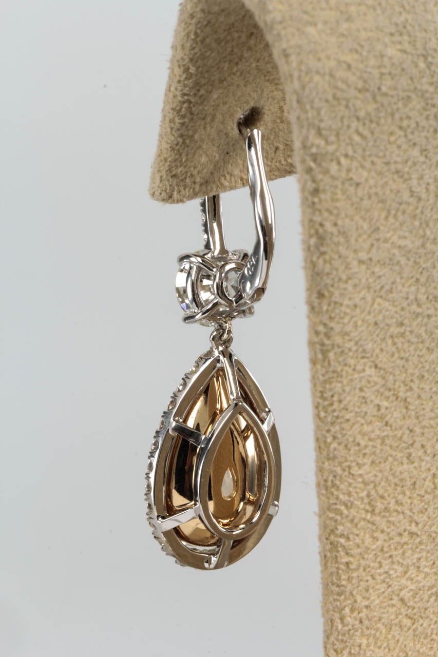 Important 13 Carat Yellow and White Diamond Drop Earrings