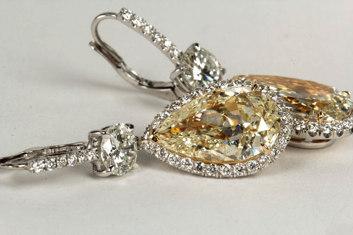 Important 13 Carat Yellow and White Diamond Drop Earrings