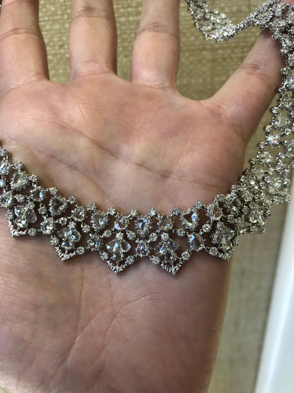 Handmade 37.65 Carat Rose Cut Diamond 18k White Gold Mesh Necklace