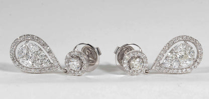 Elegant 18k White Gold 3.55ct Diamond Illusion Dangle Drop Earrings