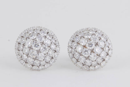 18k White Gold 4.95ct Diamond Dome Button Stud Earrings