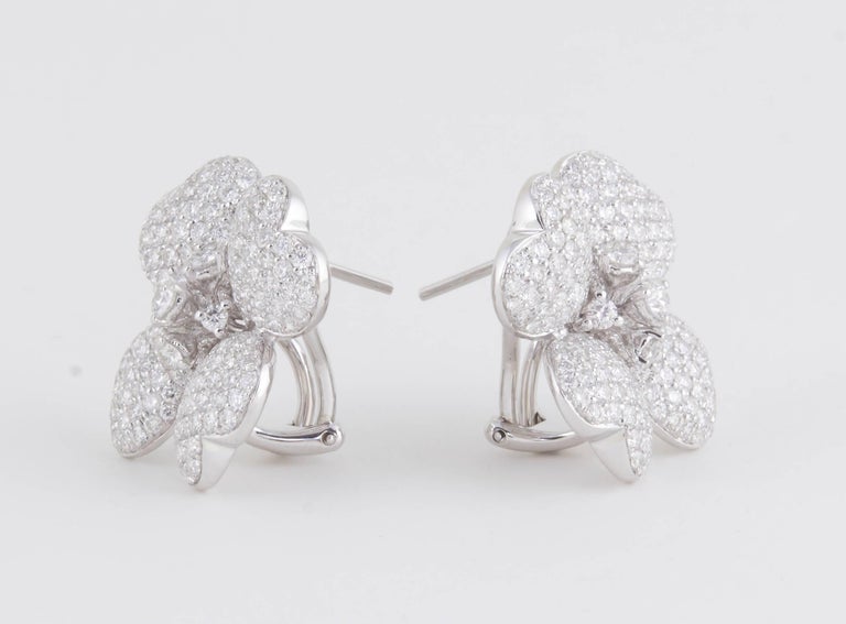4.16 Carat Diamond 18k White Gold Four Petal Flower Earrings