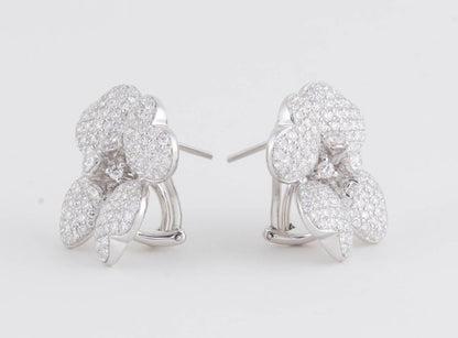 4.16 Carat Diamond 18k White Gold Four Petal Flower Earrings