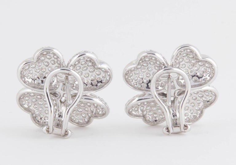 4.16 Carat Diamond 18k White Gold Four Petal Flower Earrings