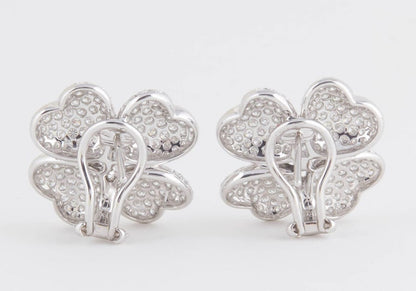 4.16 Carat Diamond 18k White Gold Four Petal Flower Earrings