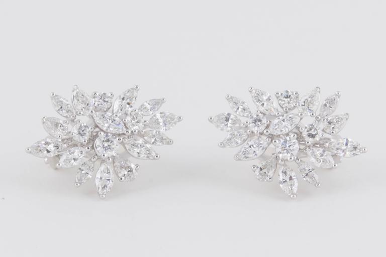 Classic 5.48 Carat Pear and Marquise Diamond Cluster Earrings