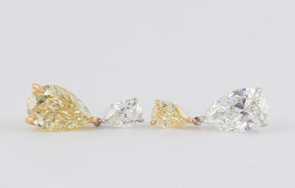 GIA Certified Yellow and White Diamond 18k Gold Dangle Earrings