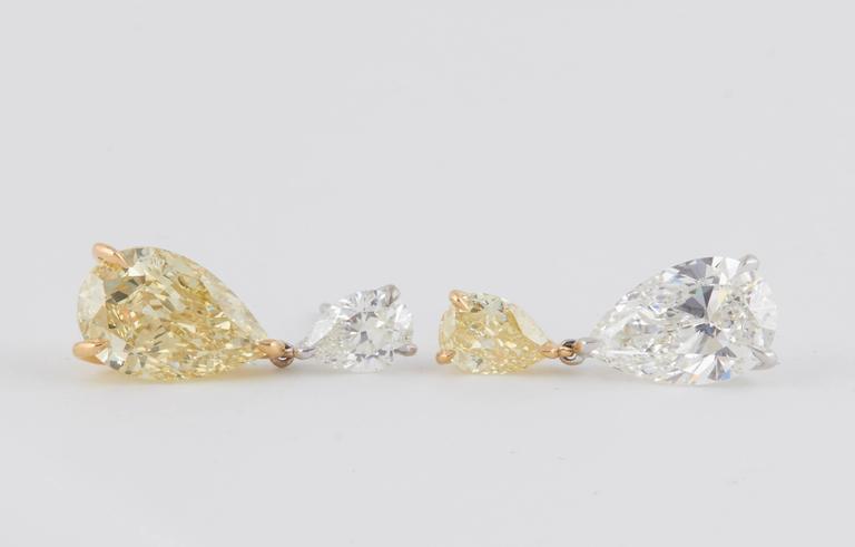 GIA Certified Fancy Yellow and White Diamond Gold Dangle Earrings