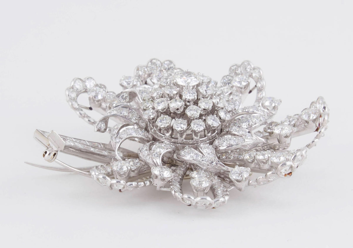Incredible Vintage 1930s Estate 40 Carat Diamond Platinum Brooch Pin