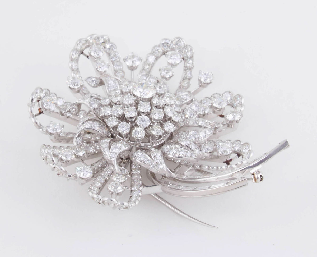 Incredible Vintage 1930s Estate 40 Carat Diamond Platinum Brooch Pin