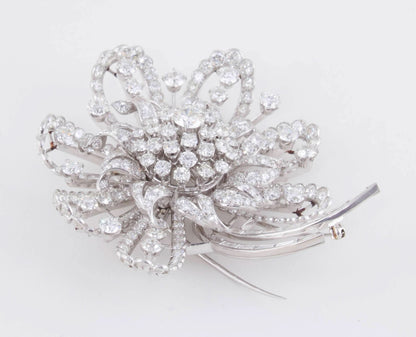 Incredible Vintage 1930s Estate 40 Carat Diamond Platinum Brooch Pin
