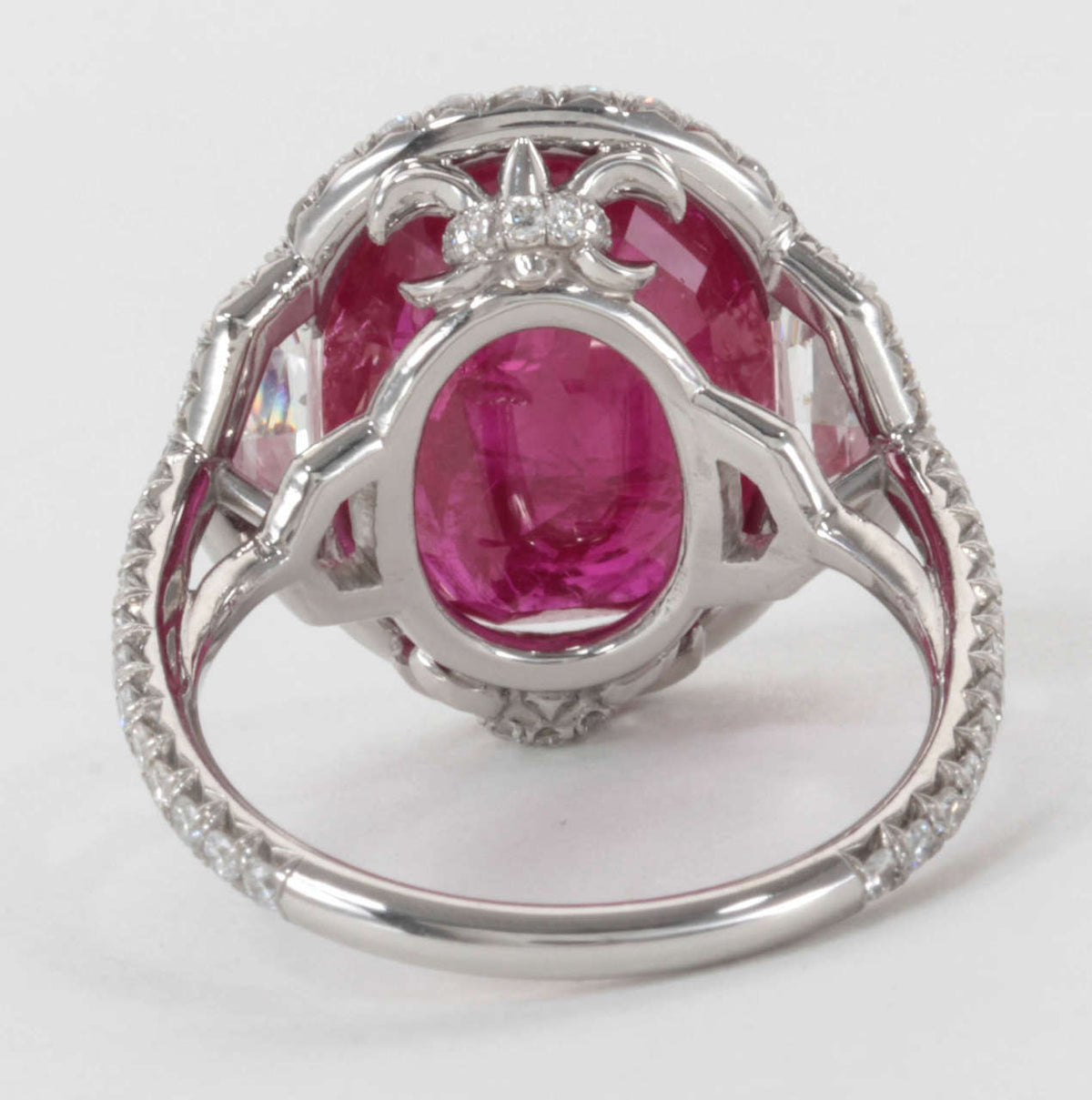 Exquisite 8 Carat Oval Ruby and Diamond Platinum Cocktail Ring
