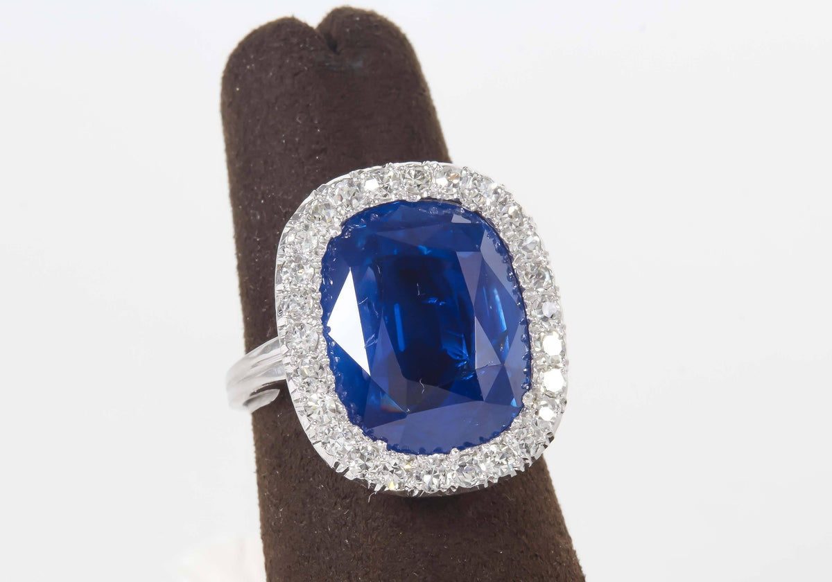 Rare GIA Certified 15 Carat Burma No Heat Sapphire Platinum Ring