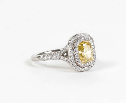 GIA Certified 1.54ct Vivid Yellow Cushion Diamond Platinum Ring