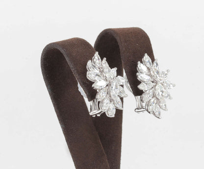 18k White Gold 5.48 Carat Marquise Diamond Cluster Earrings