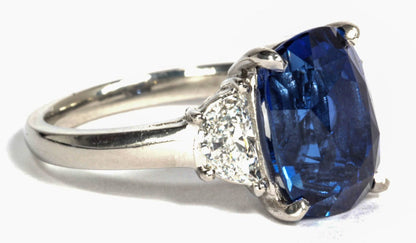 Natural 6 Carat No Heat Blue Sapphire Diamond Platinum Ring