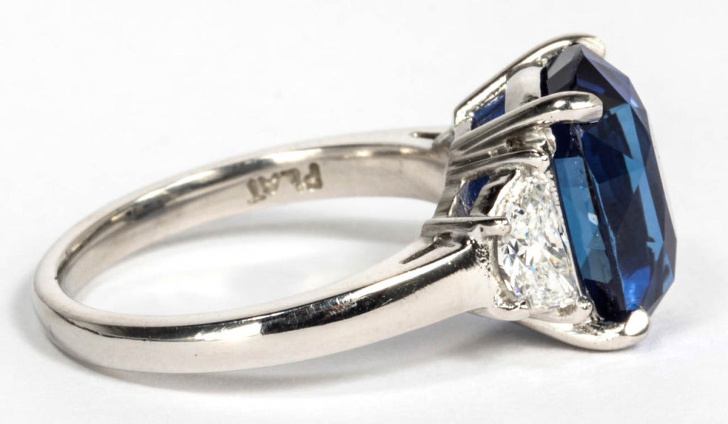 Natural 6 Carat No Heat Blue Sapphire Diamond Platinum Ring