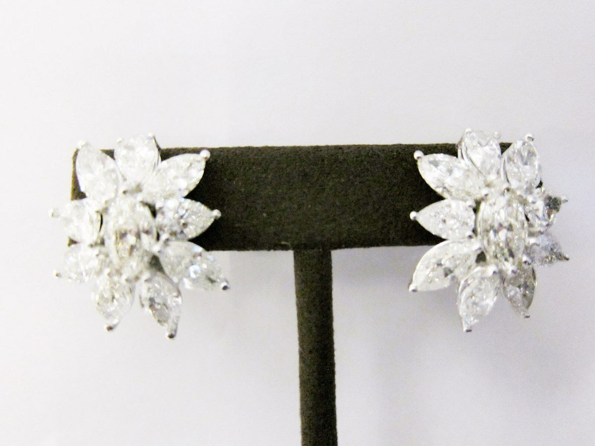 DIAMOND CLUSTER EARRING 14 MARQUISE 6 PEAR SHAPE CLUSTER HUGGIE DIAMOND EARRING
