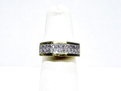 DIAMOND PRINCESS SHAPE 2 ROW INVISIBLE SET DOMED MENS DIAMOND BAND DIAMOND RING