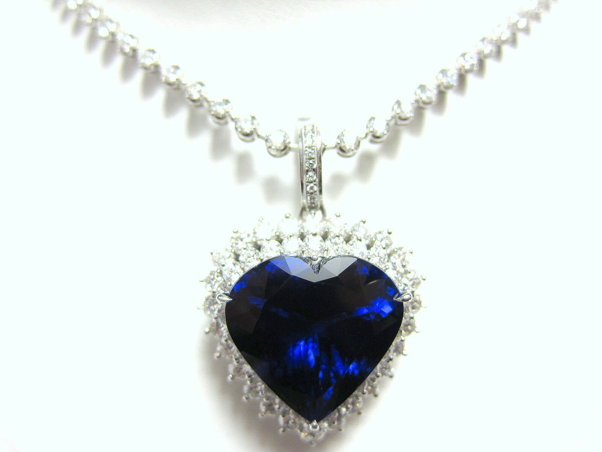 HEART SHAPE TANZANITE PENDANT NECKLACE DIAMOND ROUND BRILLIANT SHAPE CHAIN