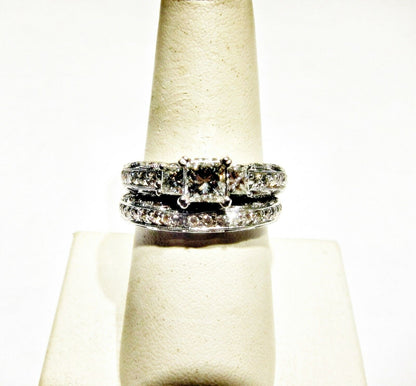 CERTIFIED ENGAGEMENT RING PRINCESS .52 CT SIDE ROUND SHAPE DIAMOND 1.10 CT 14 K