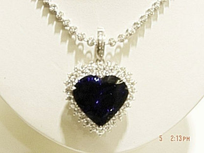 HEART SHAPE TANZANITE PENDANT NECKLACE DIAMOND ROUND BRILLIANT SHAPE CHAIN