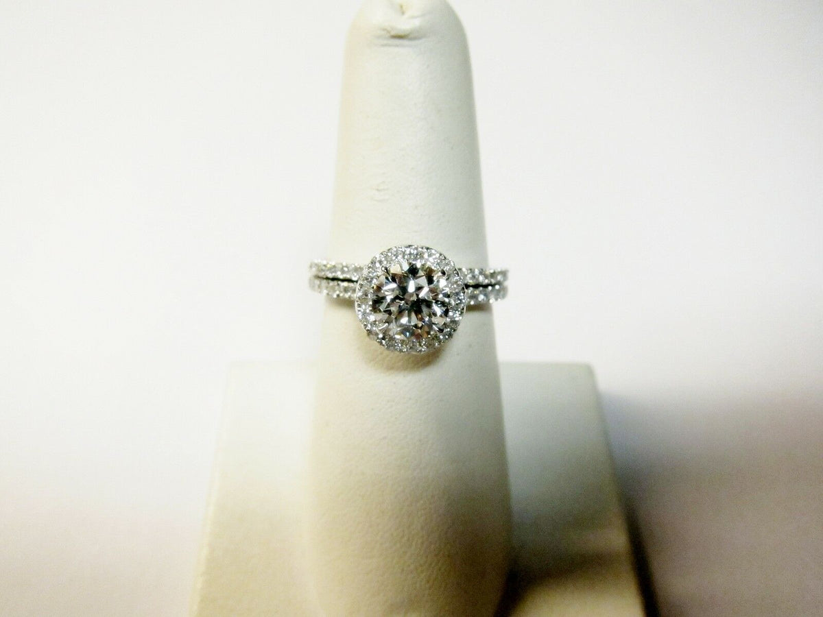 GIA CERTIFIED ROUND DIAMOND CENTER TWO PIECE SET DIAMOND ENGAGEMENT RING