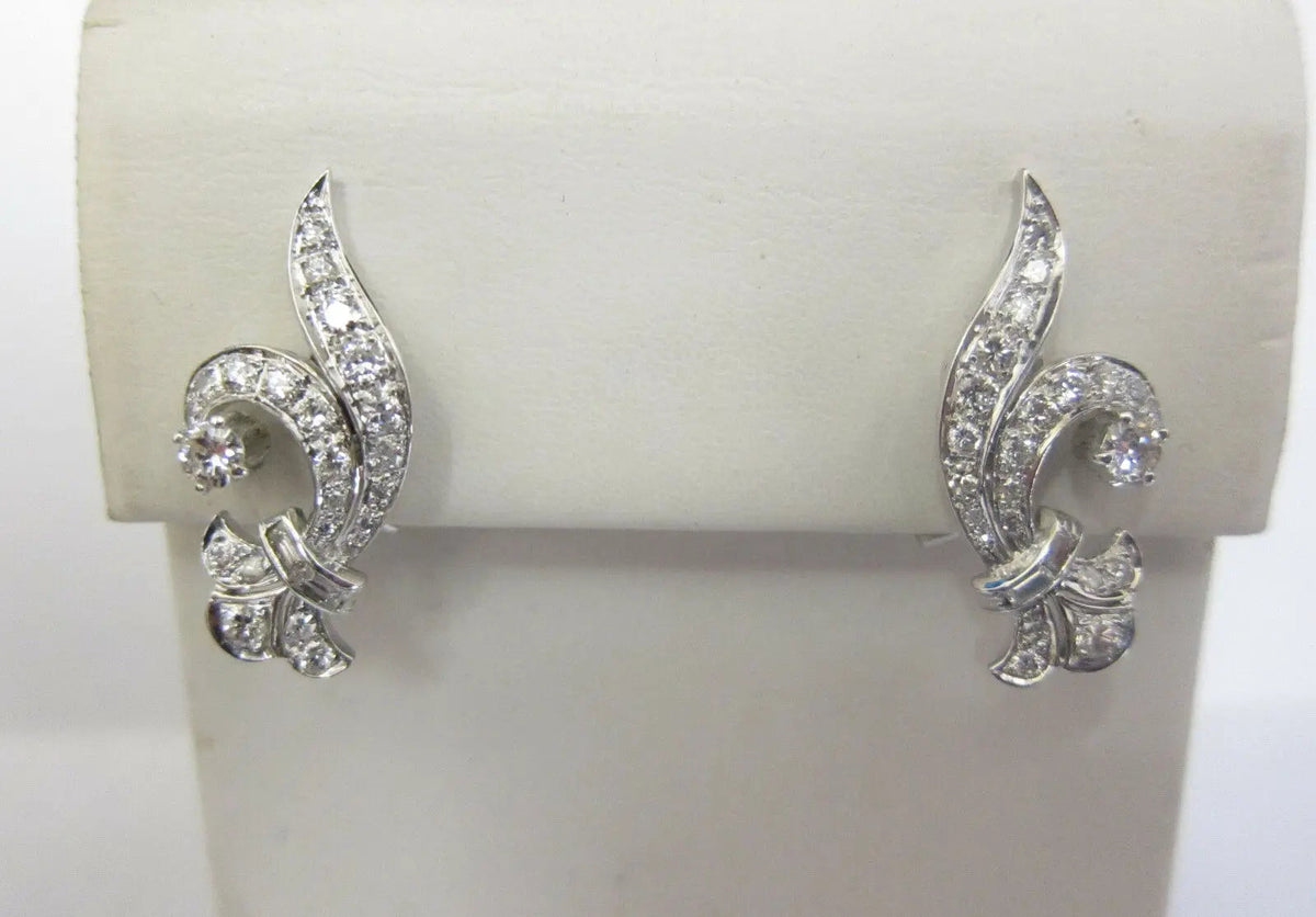 ESTATE ANTIQUE EARRING ROUND BAGUETTE DIAMOND EARRING