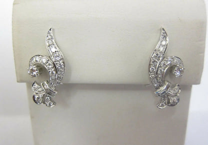 ESTATE ANTIQUE EARRING ROUND BAGUETTE DIAMOND EARRING