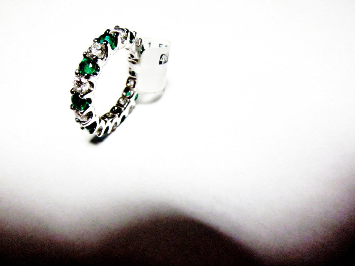 1.23 CT EMERALD DIAMOND 1.50 CT ROUND SHAPE ETERNITY BAND PRONG SET 14 K GOLD