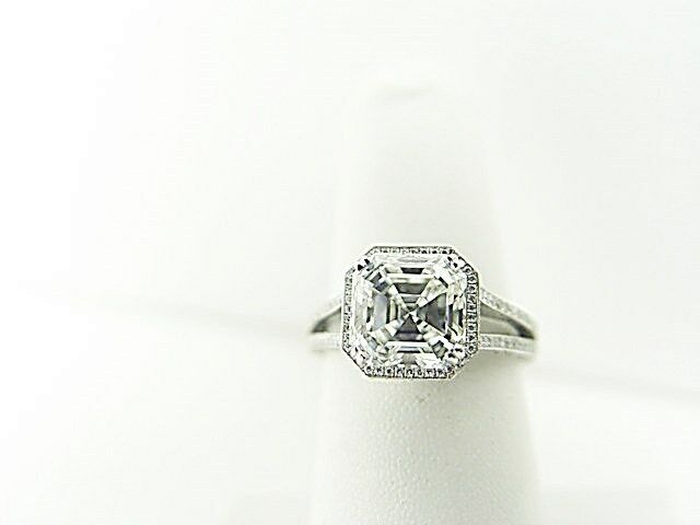 GIA CERTIFIED 3.03 CT H VS1 ASSCHER, 2.20 MICRO SETTING SIDE SET ENGAGEMENT RING
